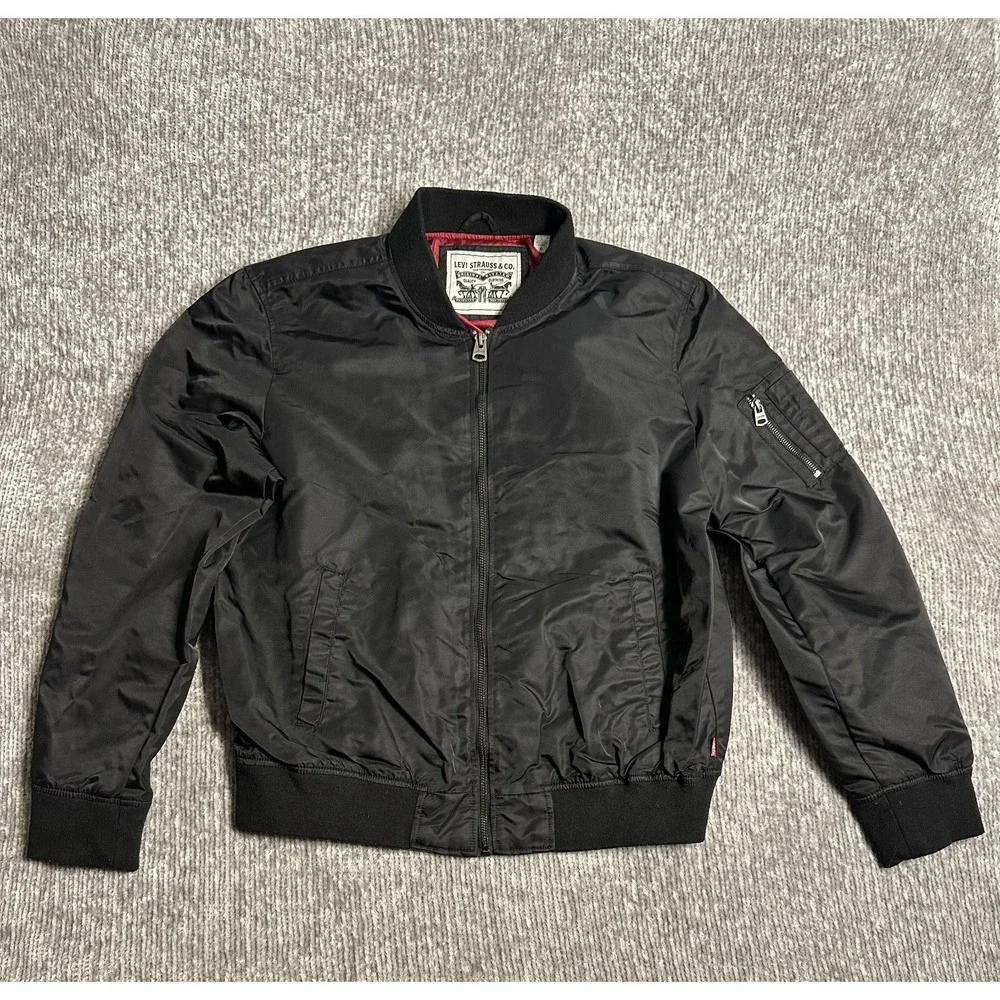 Levi's Men's Black Nylon Bomber Jacket Size L Full Zip Flight